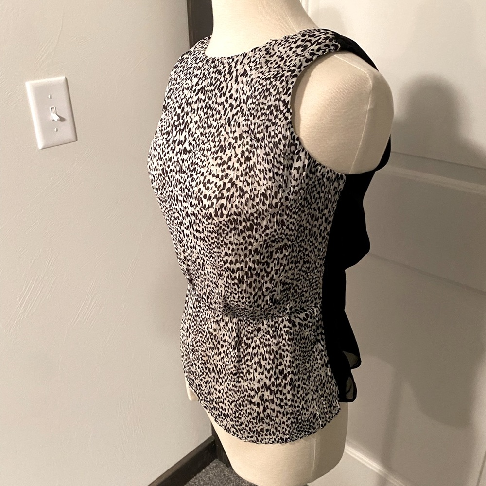 Loft. Black and white patterned, silky blouse.